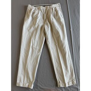 Vintage Polo Ralph Lauren Pants Mens 38x30.5 Cream Chino Hammond Pleated Cuff